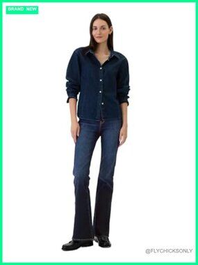 High Rise Flare Jeans Stretchable Cotton Blend Slim Fit Casual Pull On